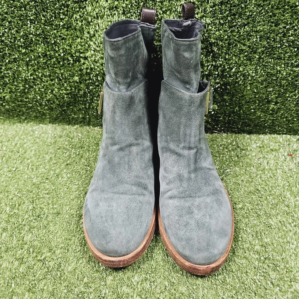 Tory Burch Riley Deep Green‎ Suede Buckle Pull On Ankle Boots Womens Size 8